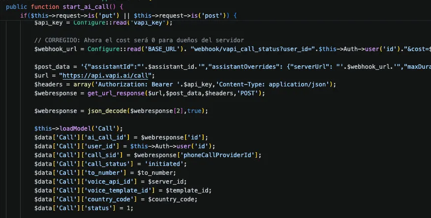 ToolsController.php - start_ai_call() function