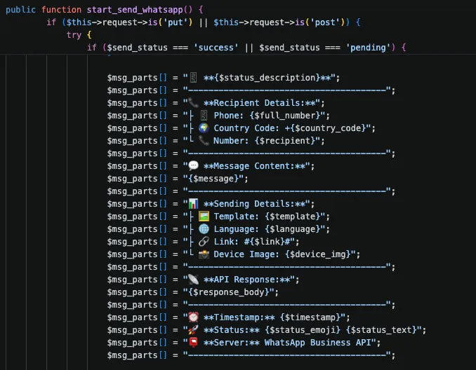 ToolsController.php - start_send_whatsapp() function