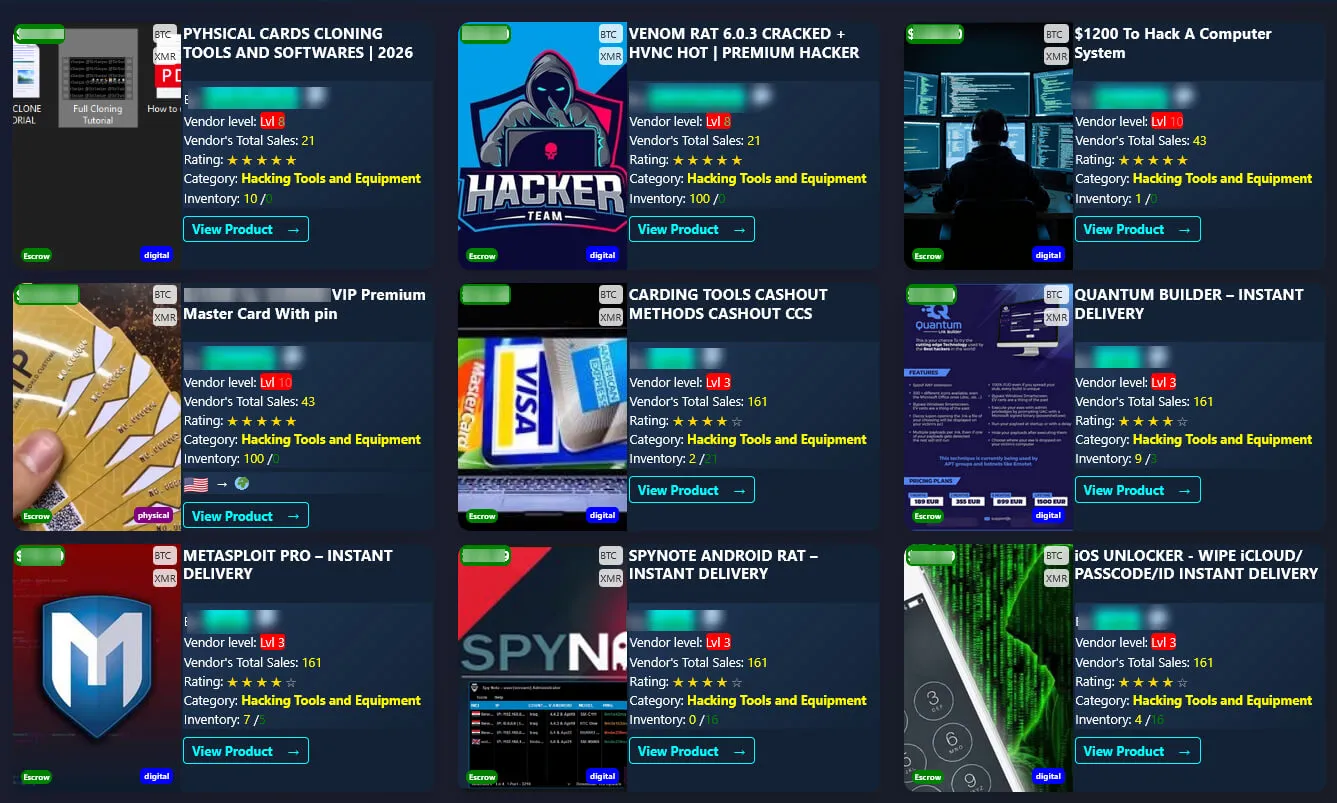 Anubis Market, Hacking Tools and Equipment section