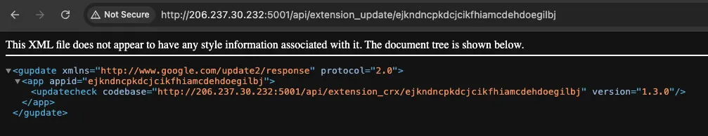 Response from the /api/extension_update/ endpoint