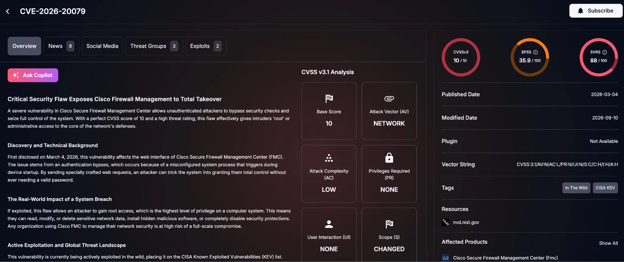 Details of CVE-2026-20079 (SOCRadar Vulnerability Intelligence)
