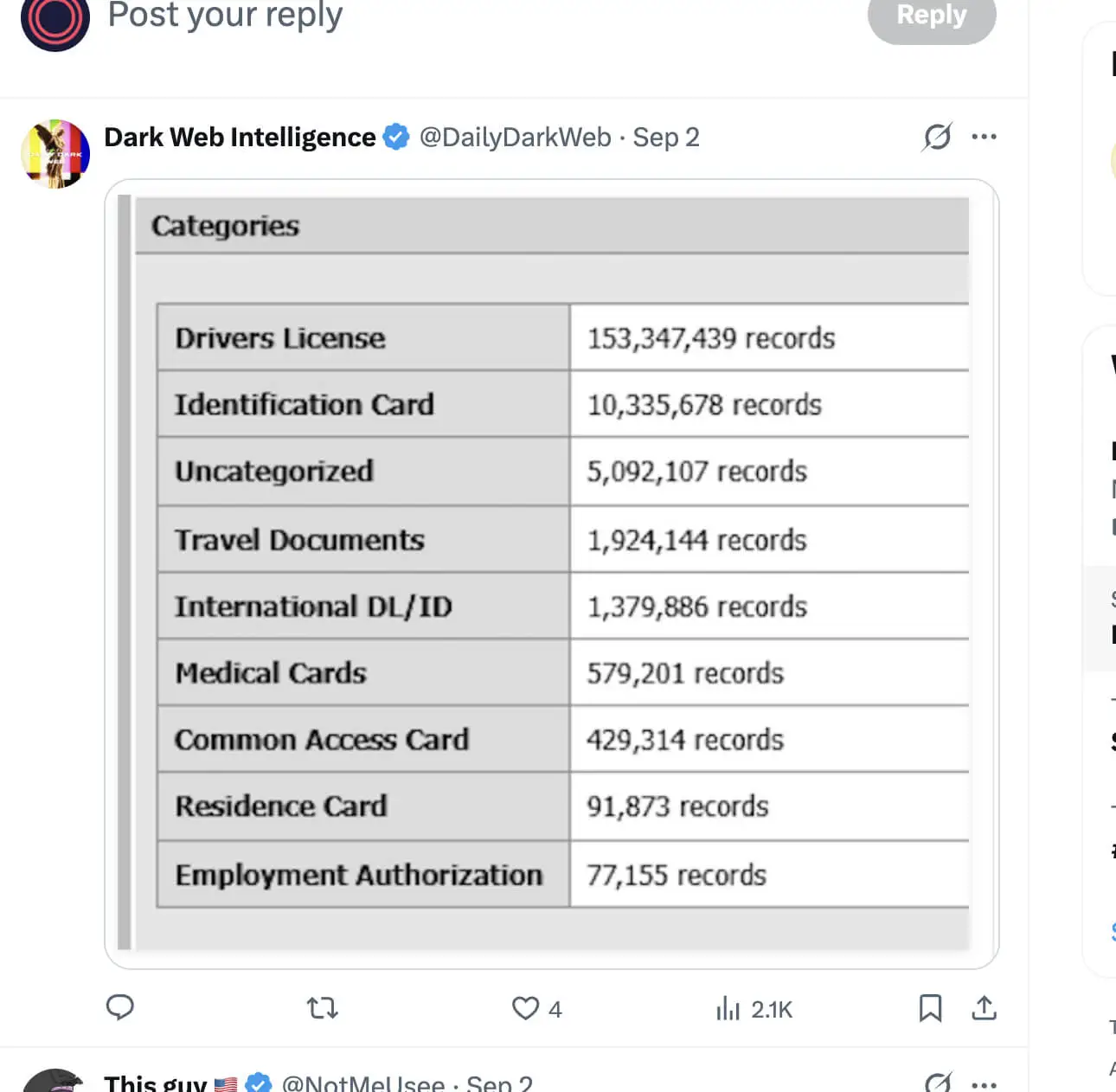 Claimed Nexus record totals shared by Daily Dark Web. The figures have not been independently verified. (Daily Dark Web)