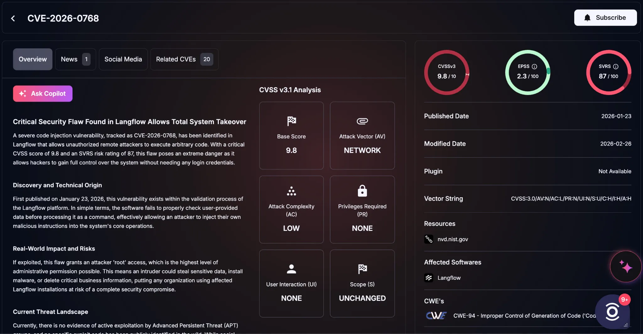 Details of CVE-2026-0768 (SOCRadar Vulnerability Intelligence)