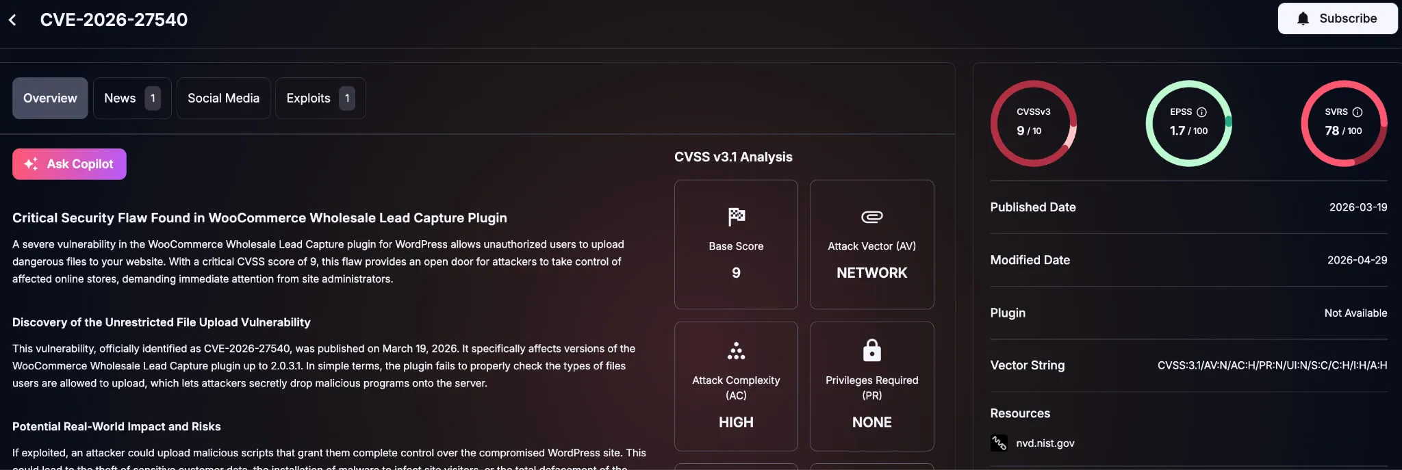 Details of CVE-2026-27540 (SOCRadar Vulnerability Intelligence)