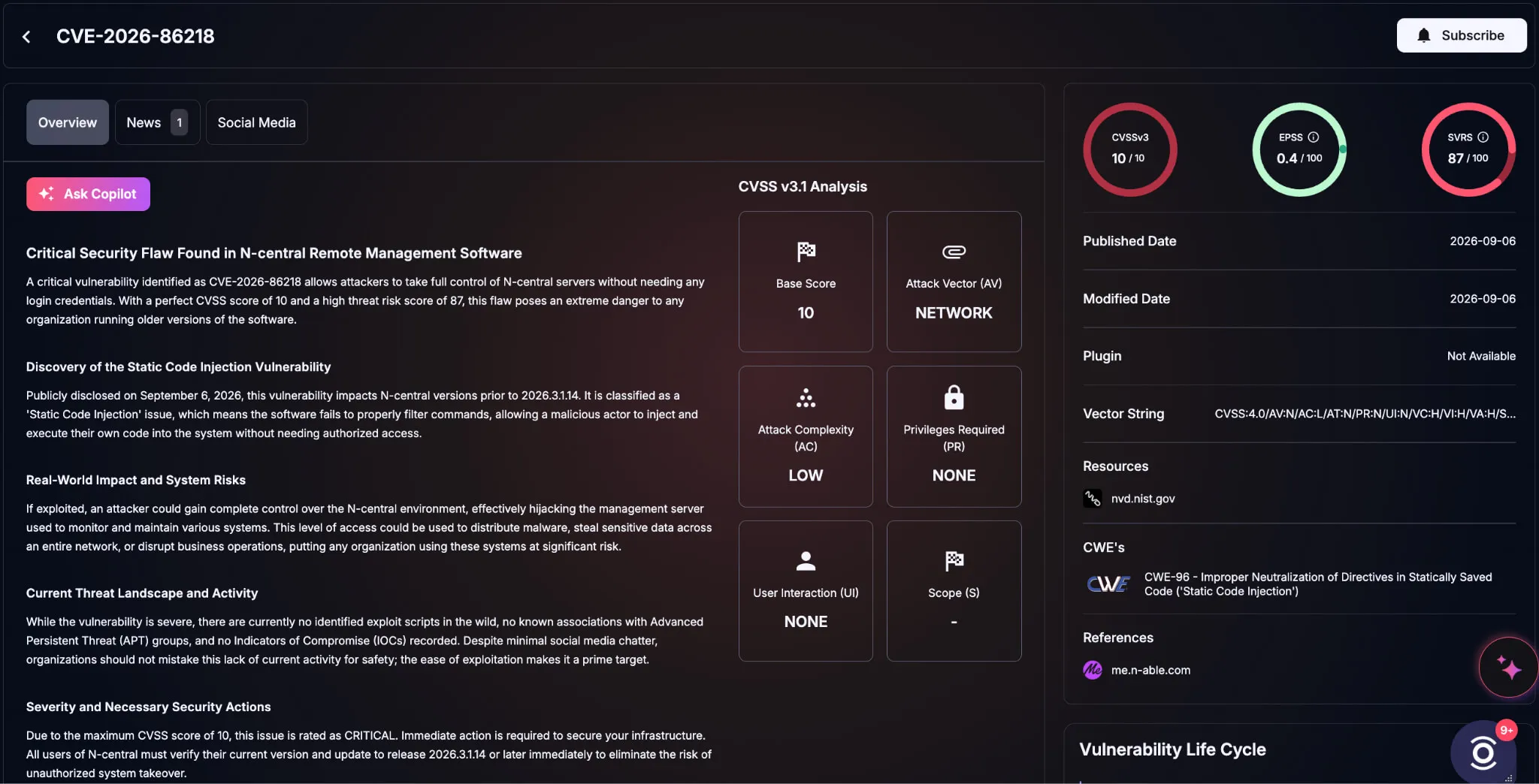 Details of CVE-2026-86218 (SOCRadar Vulnerability Intelligence)