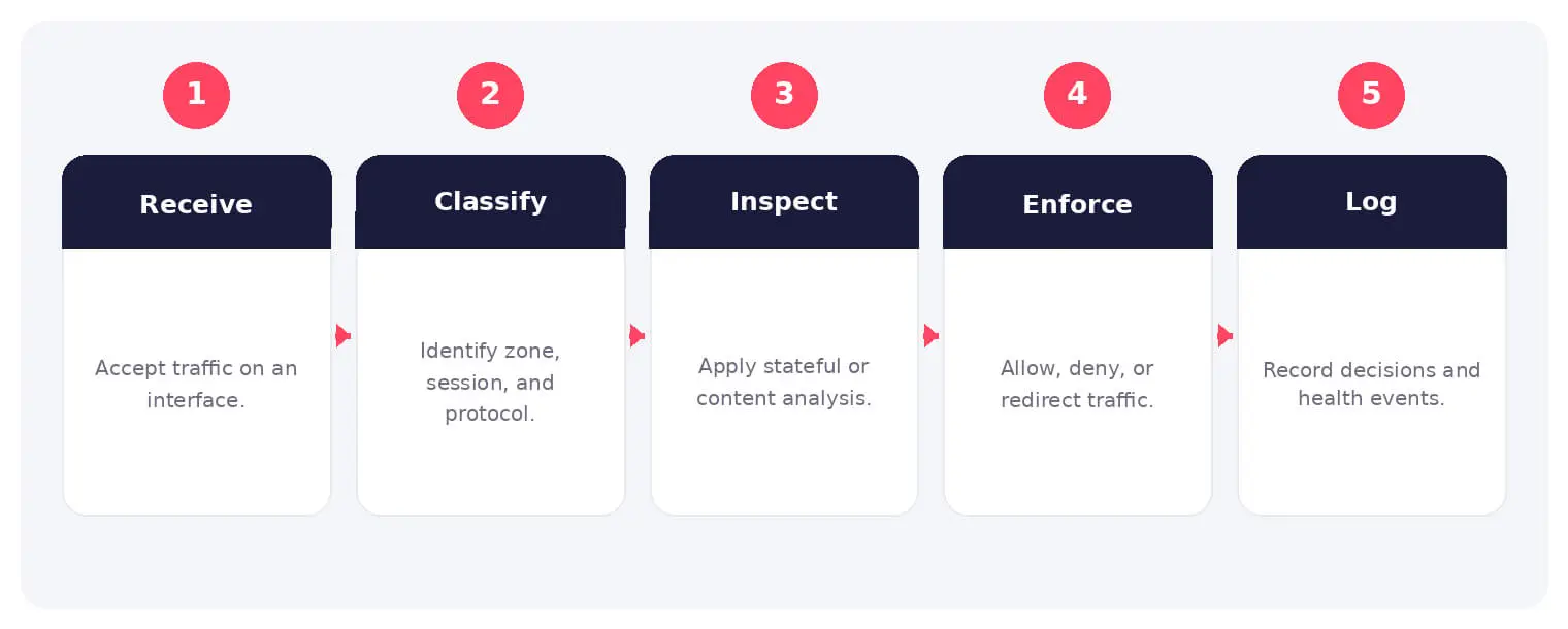 The main stages and decision points associated with hardware firewall.