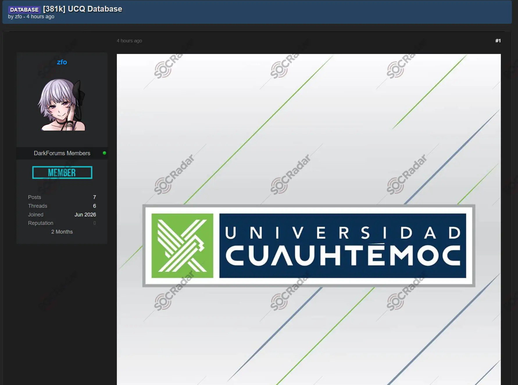 ucq university mexico student database leak socradar discovery