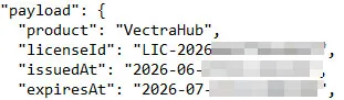 License payload recovered from the open directory, naming the product and its validity window.