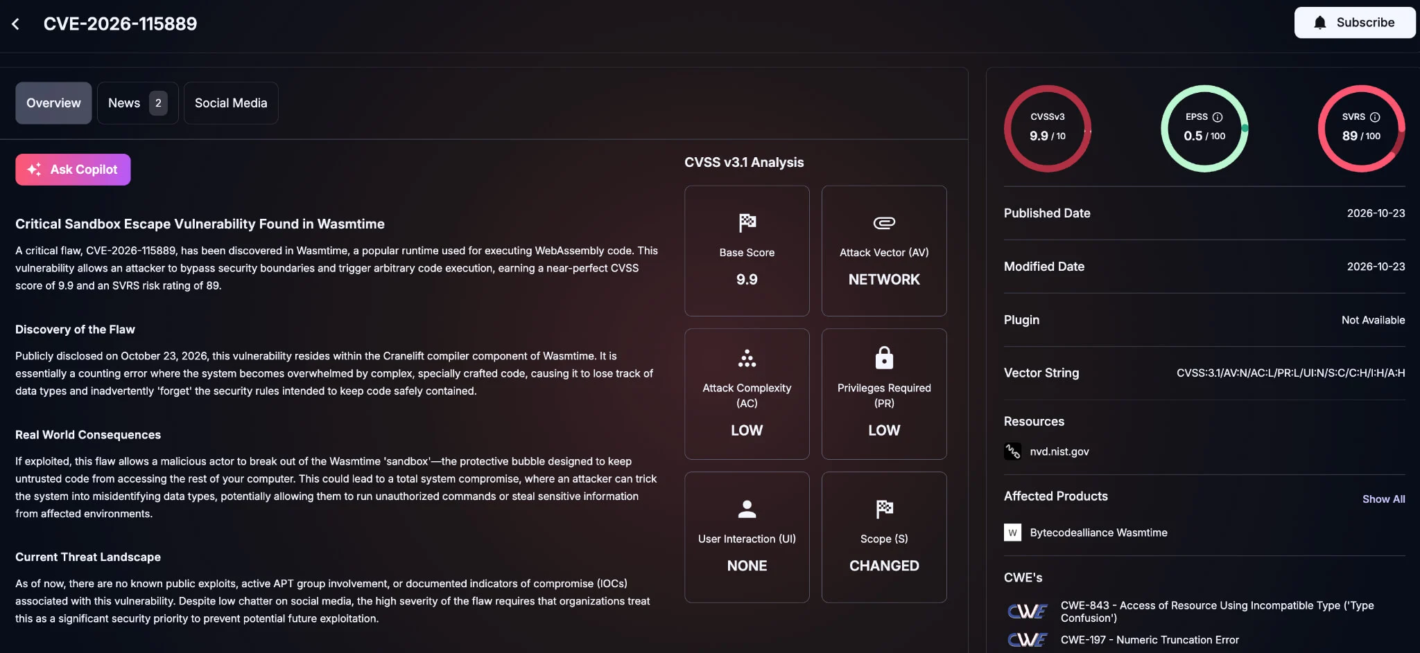 Details of CVE-2026-115889 (SOCRadar Vulnerability Intelligence)