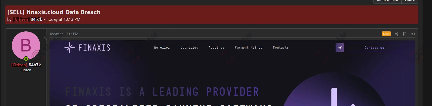 finaxis cloud data breach advertised