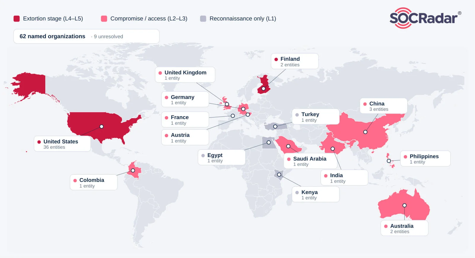 Geographic distribution of victims