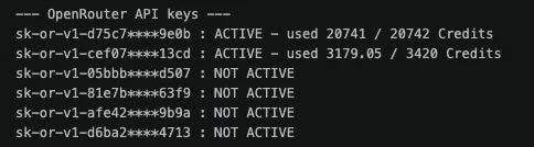 OpenRouter API key usage by the threat actors at the time of observation