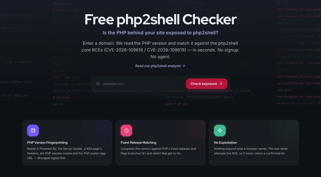SOCRadar's free PHP2Shell Checker
