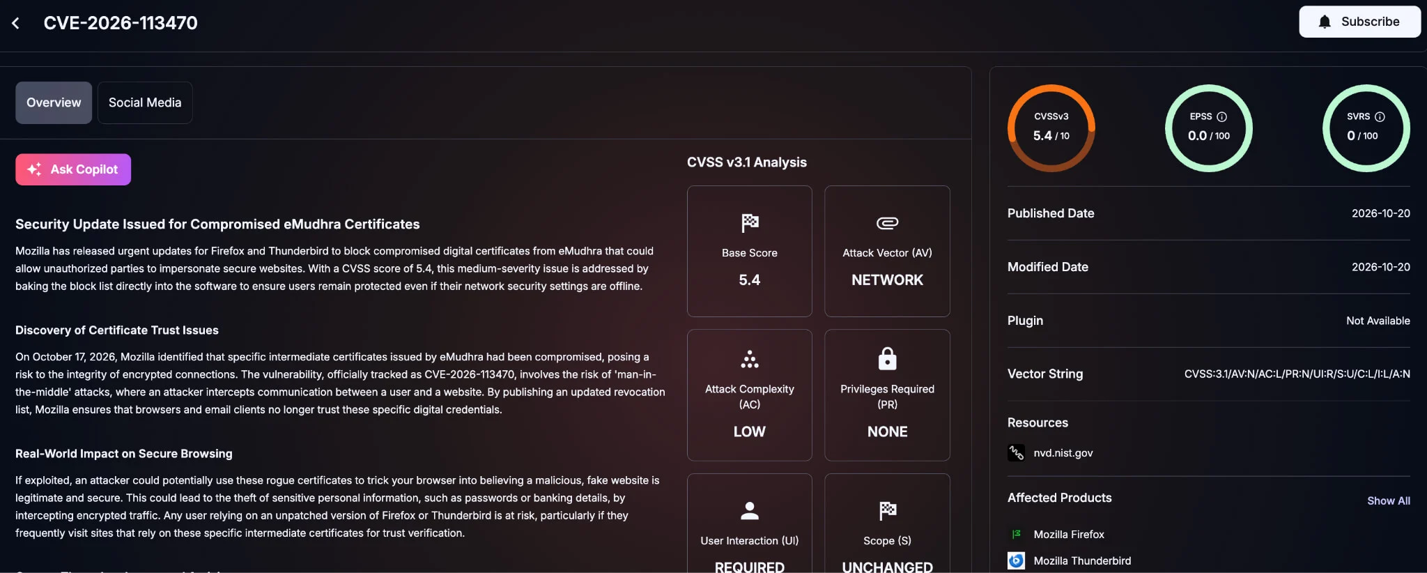 SOCRadar Vulnerability Intelligence card for CVE-2026-113470