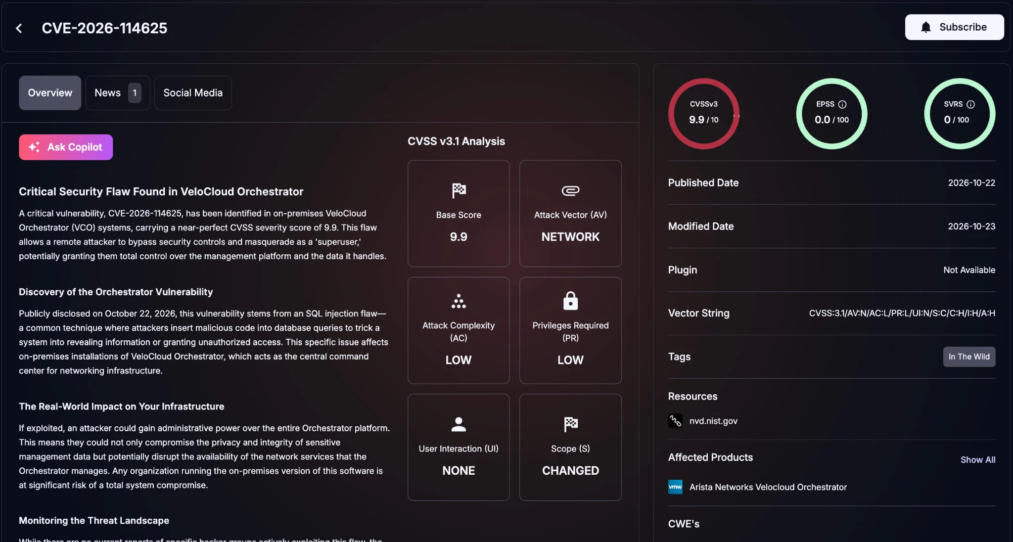 SOCRadar Vulnerability Intelligence card for CVE-2026-114625