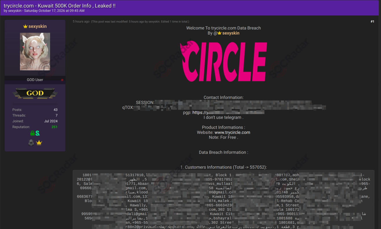 trycircle customer database leak detected