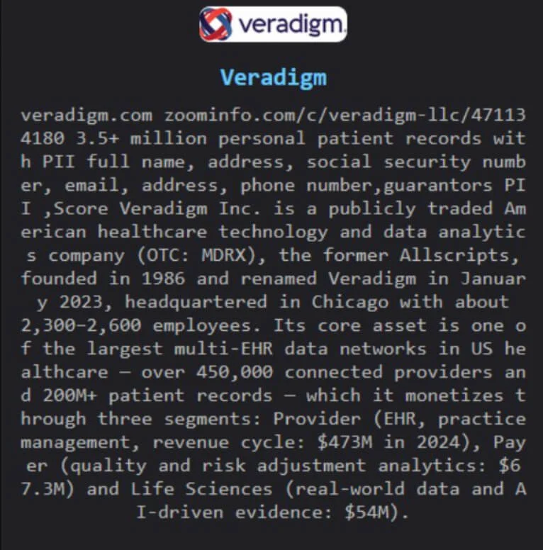 Veradigm listing on The Gentlemen's leak site